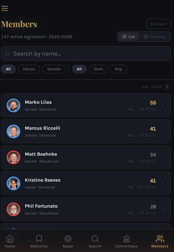 Vector | WA - members directory on mobile